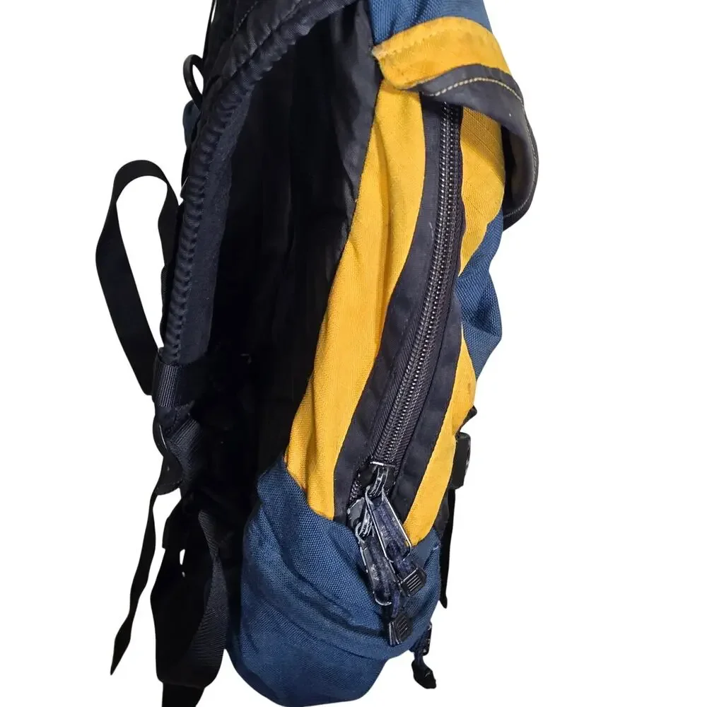 Timberland Vintage Backpack Blue & Yellow Colorblock Hiking Bag Day Pack